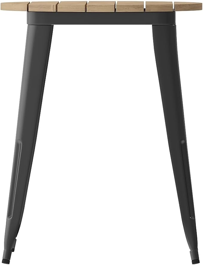 Flash Furniture Declan Commercial Outdoor Bar Height Dining Table, All Weather Poly Resin Top with Steel Base, 23.75" Round, Brown/Black