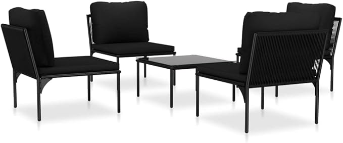 Patio Lounge Set with Cushions,Outdoor Furniture,Outdoor Furniture Sets,Patio Conversation Sets,for Garden,Deck,Backyard,5 Piece Black PVC