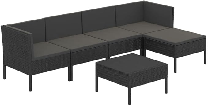 Patio Lounge Set with Cushions,Patio Furniture Sets,Patio Conversation Sets,Outdoor Furniture Sets,for Garden,Backyard,Outdoor,6 Piece Poly Rattan Black