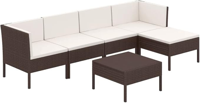 Patio Lounge Set with Cushions,Patio Furniture Sets,Patio Conversation Sets,Outdoor Furniture Sets,for Garden,Backyard,Outdoor,6 Piece Poly Rattan Brown