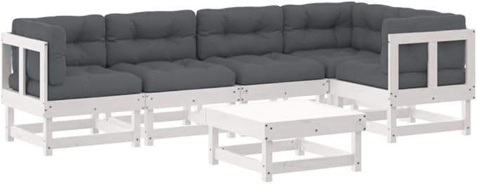 6 Piece Patio Lounge Set with Cushions, Outdoor Dining Sets Front Porch Furniture Patio Conversation Set Porch Furniture Set for Garden Negotiation Area Poolside Piazza White Solid Wood