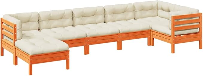 Garden Sofa Set Wax Brown Solid Pine Wood Large Modular Garden Seating Arrangement Patio Conversation Set for backyards Gardens