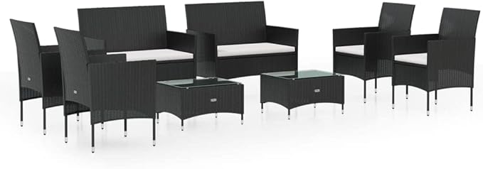 Backyard Furniture Patio Conversation Sets Outdoor Seating 8 Piece Patio Lounge Set with Cushions Poly Rattan Black Suitable for Swimming Pool, Courtyard, Garden