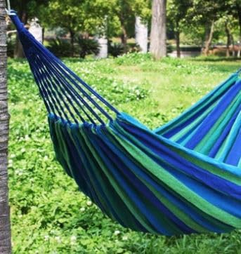 k&klacosta Hammock Outdoor Cotton Multi Load Capacity Portable Up to 450lbs with Carry Bag for Patio Garden Camping Red Yellow Stripes. Non-Slip. (Blue)