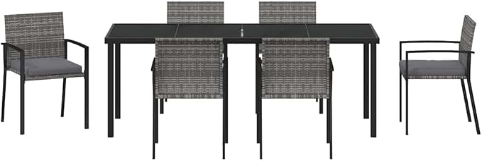 6-Piece Outdoor Dining Set, Grey Powder-Coated Steel Patio Furniture, Modern Garden Table and Chairs for Backyard, Deck, and Porch