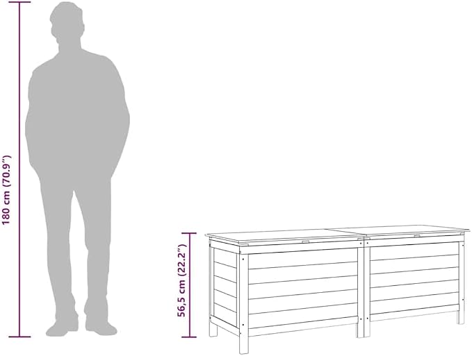Solid Fir Wood Garden Storage Box Outdoor 59.1 x 19.7 x 22.2 in for Organizing Cushions and Garden Gear