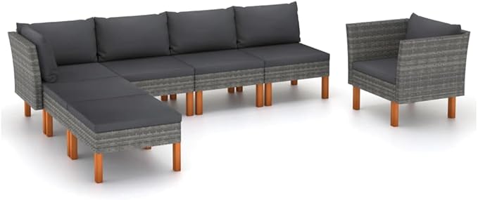 Patio Lounge Set,Patio Furniture Sets,Patio Conversation Sets,Outdoor Furniture Sets,for Garden,Backyard,Outdoor,7 Piece Poly Rattan and Eucalyptus Wood Gray