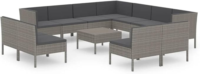 12 Piece Patio Lounge Set with Cushions,Patio Sofa,Outdoor Daybed,Outdoor Furniture Sets,Patio Seating,Patio Conversation Sets,Modern Set,Patio Furniture Set,Front Porch Furniture, Poly Rattan Gray