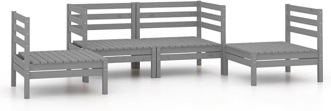4 Piece Patio Lounge Set, Sectional Sofa Front Porch Furniture Garden Lounge Set Patio Conversation Set for Exhibition Garden Negotiation Area Piazza Gray Solid Pinewood