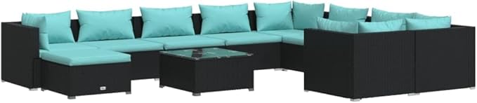 11 Piece Patio Lounge Set with Cushion, Piece Patio Set Patio Lounge Set Outdoor Patio Sectional Furniture Conversation Sets s Poly Rattan Black