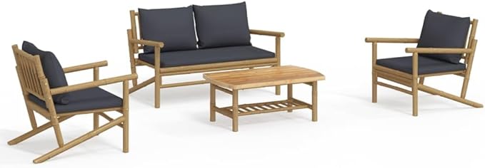 Outdoor Seating Furniture,Outdoor Conversation Sets,4 Piece Patio Lounge Set with Dark Gray Cushions BambooSuitable for Patio, Garden, Gazebo Low