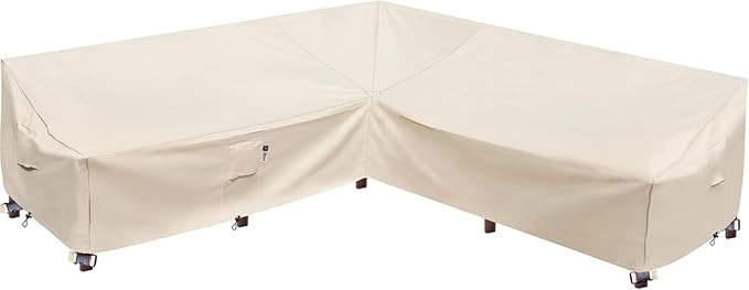 Outdoor Sectional Cover, Heavy Duty Patio Furniture Cover, 85"X85" 5-Seater Waterproof 600D Patio Sectional Covers, 7 FT V-Shaped L-Shape Lawn Outdoor Furniture Covers, Natural Beige