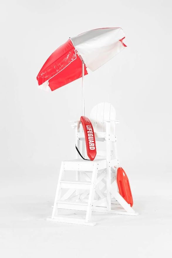 6.5' Striped Lifeguard Umbrella Fabric: Red and White Heavy Gauge Vinyl, Tilt: with Tilt