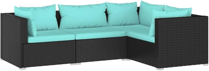 Patio Lounge Set with Cushions,Outdoor Table and Chairs Set,Terrace Conversation Set Furniture,Outdoor Furniture,for Garden,Backyard,4 Piece Poly Rattan Black