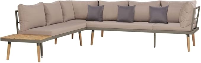 4 Piece Patio Lounge Set with Cushions, Porch Furniture Set Sectional Sofa Patio Conversation Set Front Porch Furniture for Poolside Exhibition Garden Solid Acacia Wood Brown