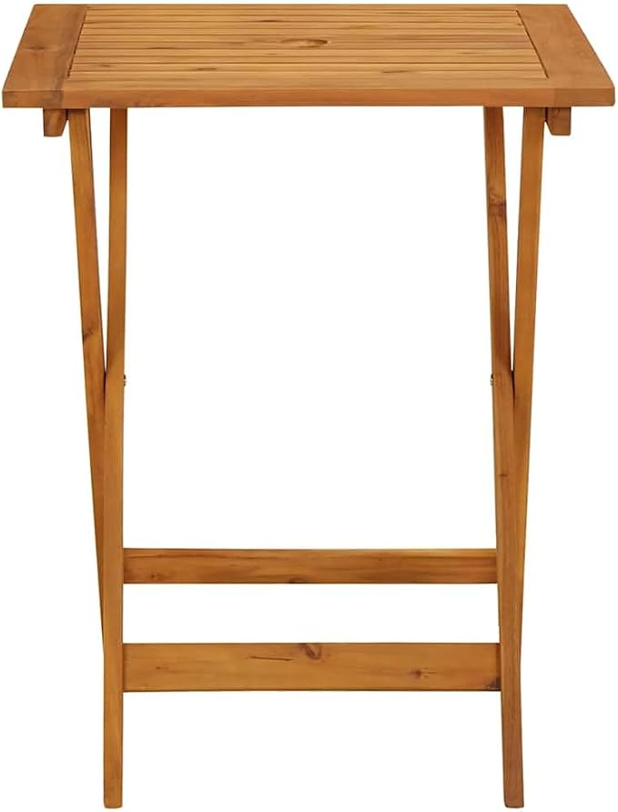vidaXL Bistro Table, Folding Outdoor Side Table with Umbrella Hole, Patio Table for Porch Deck Backyard, Farmhouse Style, Solid Acacia Wood