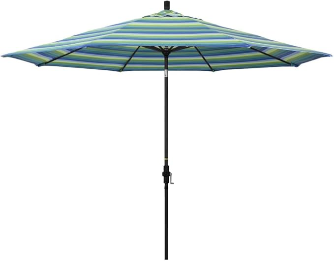 California Umbrella 11' Round Aluminum Market Umbrella, Crank Lift, Collar Tilt, Bronze Pole, Sunbrella