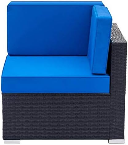 Patio Furniture Brown Rattan Sofa Wicker Sectional Sofa Set Conversation Set Garden Couch Royal Blue Cushion