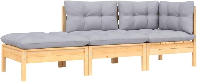 3 Piece Patio Lounge Set with Gray Cushions Solid Pinewood, Outdoor Patio Sectional, Outdoor Sofa Set, Furniture Conversation Sets, Outdoor Porch Furniture for Balcony, Yard