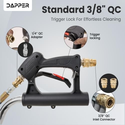 Dapper Supply 18 in. Pressure Washer Surface Cleaner in Stainless Steel w/Handles & Wheels, 4350 Max PSI, 3/8" Connector & 2 Adapters Ideal for Driveways, Sidewalks, Patios, Decks