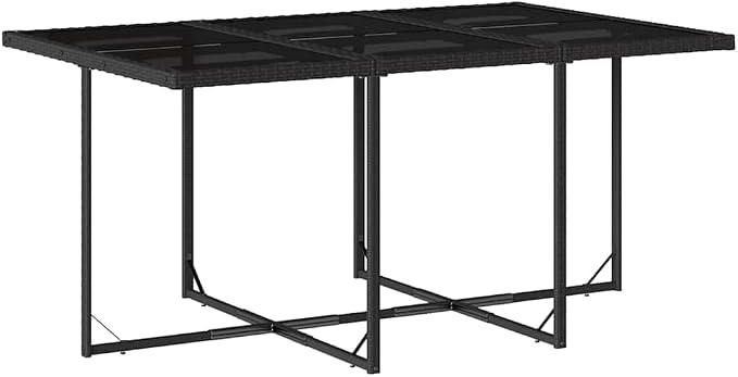 7-Piece Black PE Rattan Patio Dining Set with Cushions | Includes 6 chairs and 1 table in a space-saving cube design with cream white cushions for backyard and deck dining.