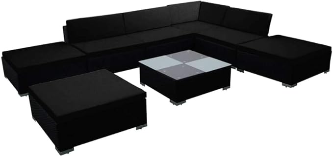 8 Piece Patio Lounge Set,All-Weather Conversation Patio Couch Furniture,Modular Furniture Set,Rattan Sectional Sofa Set,for Outdoor,Terrace,Courtyard,with Cushions Poly Rattan Black