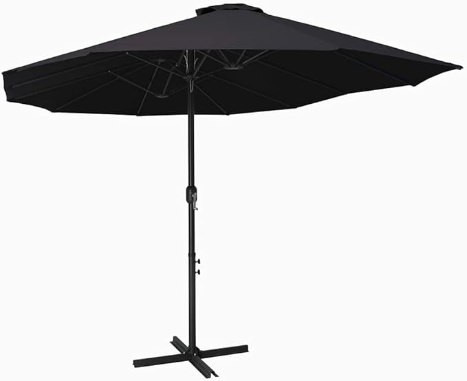 Large Outdoor Patio Umbrella 181x106 Inch Black Sun Shade with Crank Mechanism, Aluminum Pole and 12 Durable Ribs for Garden Poolside Backyard