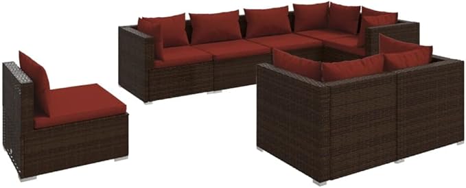 Patio Lounge Set with Cushions,Conversation Patio Furniture Porch Furniture Sets Garden Furniture Suitable for Patio, Deck, Front Porch, Poolside or Balcony Poly Rattan Brown