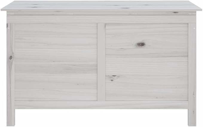 White Solid Fir Wood Garden Storage Box 39 x 39 x 23 Inch Outdoor Deck Box with Slatted Bottom and Flap Closure for Patio, Poolside, Backyard Storage