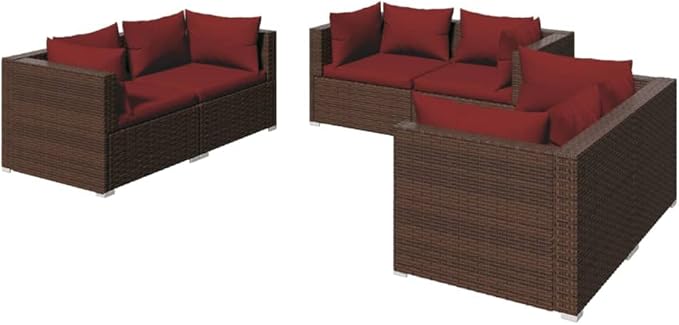6 Piece Patio Lounge Set with Cushion, Patio Lounge Set Piece Patio Set Outdoor Patio Sectional Furniture Conversation Sets s Poly Rattan Brown