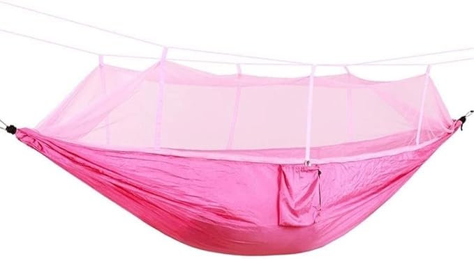 Camping Hammock Bed 1-2 Person Portable Outdoor Camping Hammock Parachute Fabric Hanging Bed Hunting Sleeping Swing Hamac Hammock Swing (Color : Pink)