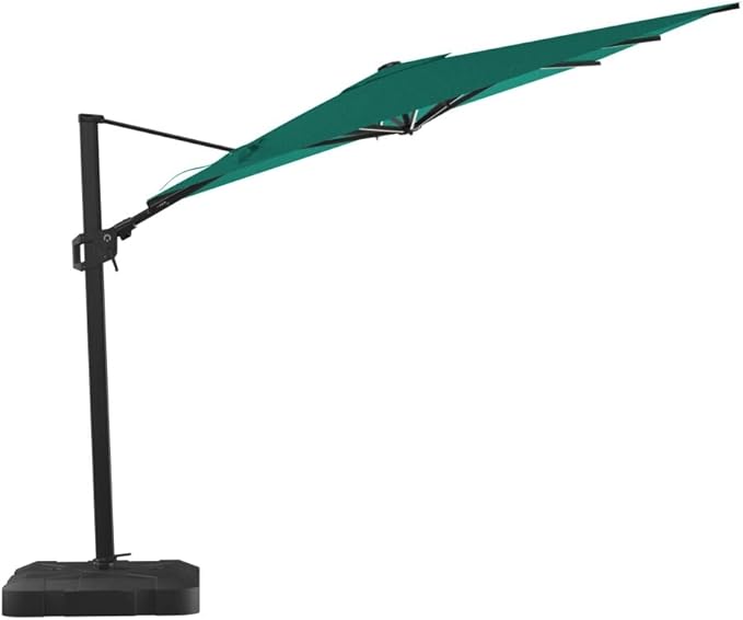 Midtown Umbrellas 9x9 Ft Outdoor Cantilever Patio Umbrella w/Sunbrella Canvas Glacier Fabric - Tilt 360° Rotate Offset Patio, Deck Patio, Backyard & Garden - Black Frame