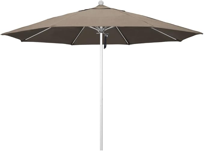 California Umbrella 11' Rd. Venture Series Contract Grade Patio Umbrella, Pulley Open, Silver Finish, Sunbrella Taupe