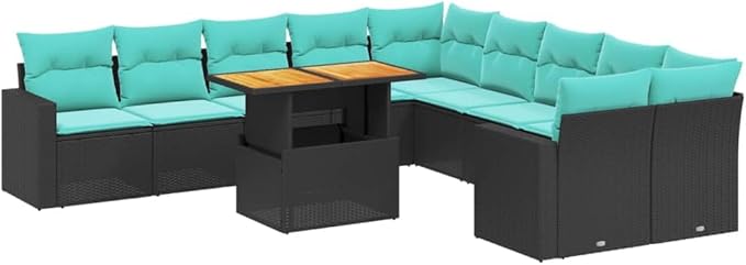 vidaXL Patio Sofa Set with Cushions 11 Piece, Outdoor Sectional Sofa Couch, Patio Conversation Set for Garden Backyard, Black Poly Rattan