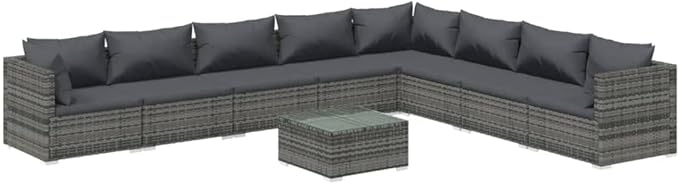 9 Piece Patio Lounge Set with CushionsOutdoor Dining Chairs,Patio Furniture Set,Outdoor Sectional Sofa,Patio Conversation Seat,Outdoor Seating,Modern Style,for Garden,Backyard, Poly Rattan Gray