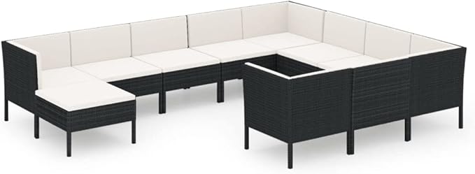 Patio Lounge Set with Cushions,Patio Furniture Sets,Patio Conversation Sets,Outdoor Furniture Sets,for Garden,Backyard,Outdoor,11 Piece Poly Rattan Black