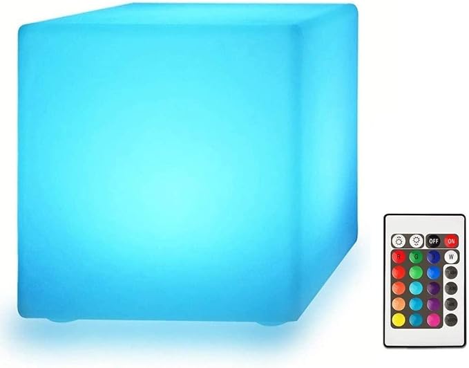 Vandue LED Cube Light | Rechargeable 16 Color Changing Light Up Stool, Ottoman, & Side Table | Indoor/Outdoor Waterproof Mood Lighting for Party, Wedding & Patio (8")