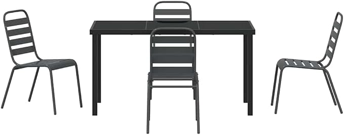 5-Piece Outdoor Garden Dining Set, Anthracite Powder-Coated Steel Table and 4 Chairs for Patio, Backyard, and Porch Furniture