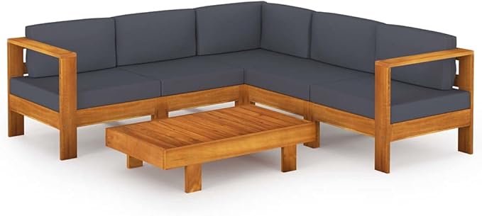 Patio Lounge Set with Dark Gray Cushions,Outdoor Patio Furniture,Outdoor Chat Conversation Set,for Patio,Backyard,Garden,Outdoor,6 Piece Acacia Wood