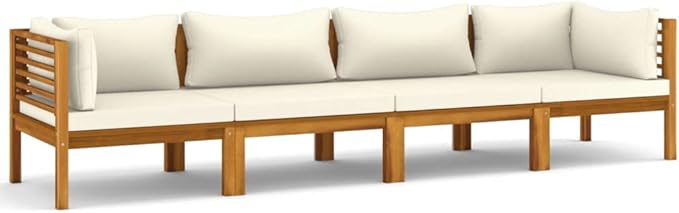 4-Seater Patio Sofa,Outdoor Garden Conversation Set,Patio Outdoor Set Suitable Suitable for Patio,Deck,Balcony,Garden with Cream Cushion Solid Acacia Wood