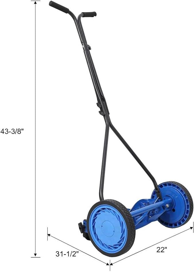 16-Inch Push Reel Lawn Mower – 5-Blade Manual Grass Cutter with Adjustable Blade Height, Lightweight Walk Behind Reel Mower for Small Lawns