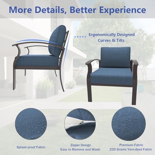 ALAULM Aluminum Patio Furniture Set with 40,000 BTU Round Propane Fire Pit Table 4-seat Metal Outdoor Furniture w/Swivel & Rocking Conversation Set for Patio, Lawn, Poolside（DarkBlue