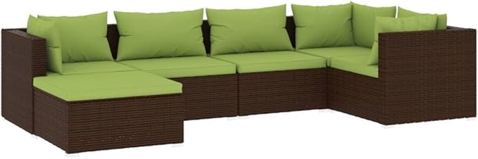 6 Piece Patio Lounge Set with Cushion, Outdoor Patio Sectional Furniture Conversation Sets Patio Lounge Set Piece Patio Set s Poly Rattan Brown