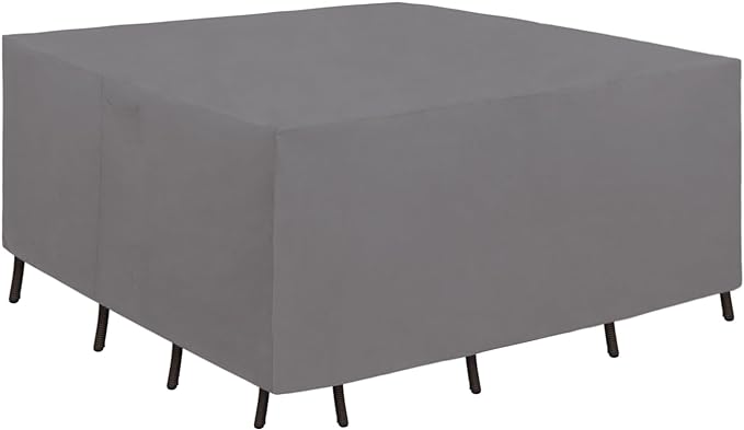 Easy-Going 600D Heavy Duty Patio Furniture Cover, Outdoor Square Table and Chair Set Cover, Waterproof Outdoor Sectional Set Cover (84"L x 84"W x 28"H, Grey)