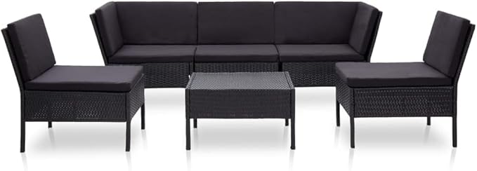 Patio Sofa Set with Cushions,Patio Lounge Set,Outdoor Furniture,Outdoor Furniture Sets,Patio Conversation Sets,for Garden,Deck,Backyard,6 Piece Poly Rattan Black