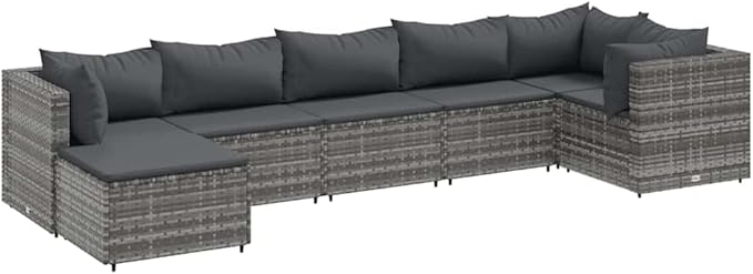 Patio Furniture Sets,Outdoor loveseat,Patio Conversation Sets,7 Piece Patio Lounge Set with Cushions Gray Poly RattanSuitable for Patio, Garden, Gazebo Low