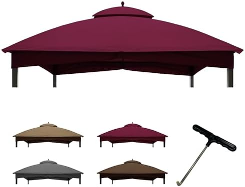 Coastshade Replacement Gazebo Canopy Top for Lowe's Allen Roth Heavy Duty Roof Gazebos Top with Mesh,10x12 Gazebo Cover #GF-12S004B-1, Replacement Top Only (Burgundy)