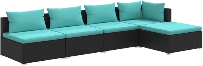 5 Piece Patio Lounge Set with CushionsOutdoor Dining Chairs,Patio Furniture Set,Outdoor Sectional Sofa,Patio Conversation Seat,Outdoor Seating,Modern Style,for Garden,Backyard, Poly Rattan Black