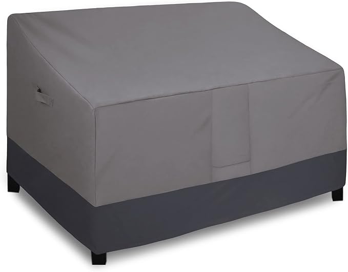 Easy-Going Waterproof Outdoor Sofa Cover - Heavy Duty 2 Seater Outdoor Loveseat - Windproof Patio Furniture with Air Vent (60Wx35Dx35H inch, Gray/Dark Gray)
