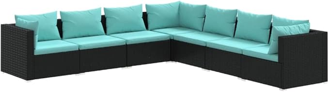 Patio Lounge Set with Cushions,Outdoor Table and Chairs Set,Terrace Conversation Set Furniture,Outdoor Furniture,for Garden,Backyard,7 Piece Poly Rattan Black